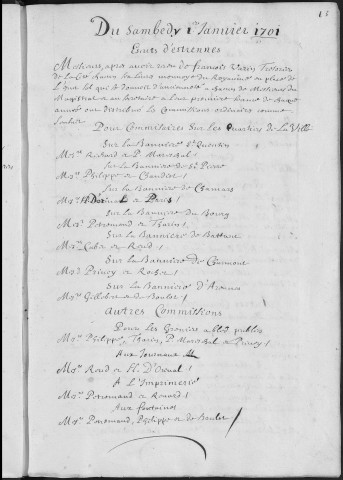 Registre des délibérations municipales 1er janvier - 31 décembre 1701