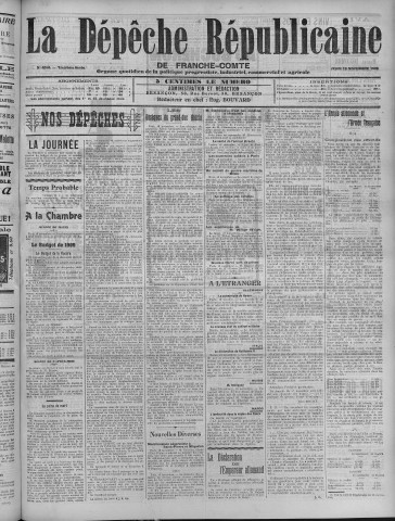 19/11/1908 - La Dépêche républicaine de Franche-Comté [Texte imprimé]