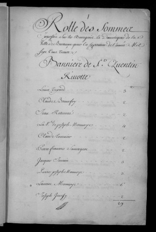 Registre de Capitation pour l'année 1730