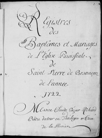 Paroisse Saint Pierre : baptêmes (naissances), mariages (5 janvier 1722 - 3 janvier 1731)