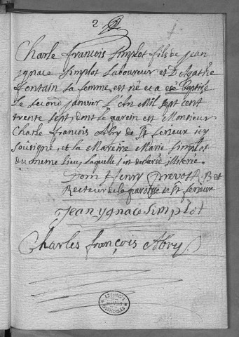 Paroisse de Saint Ferjeux : baptêmes (naissances), mariages, sépultures (décès)
2 janvier 19 décembre 1737