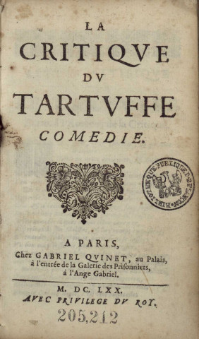 La critique du Tartuffe. coméd.