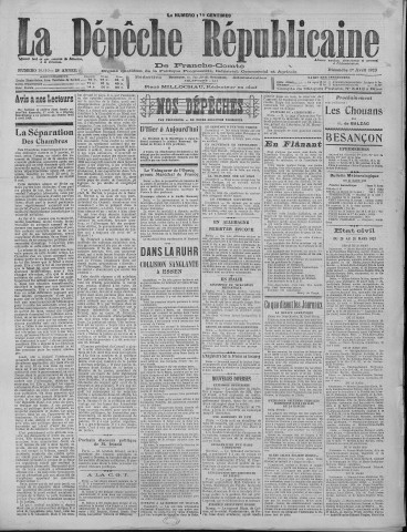 01/04/1923 - La Dépêche républicaine de Franche-Comté [Texte imprimé]