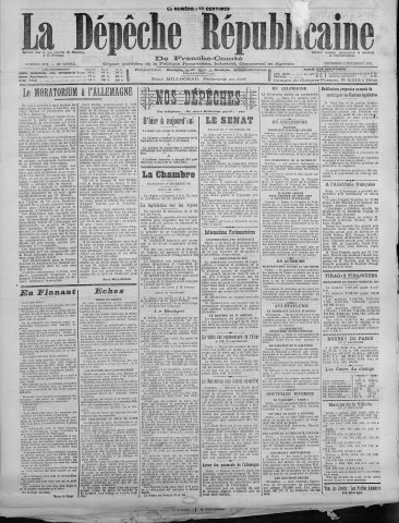 02/12/1921 - La Dépêche républicaine de Franche-Comté [Texte imprimé]