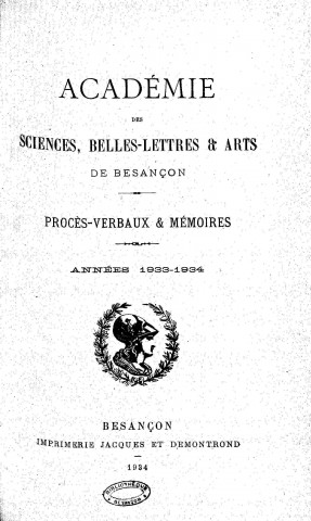 01/01/1933 - Procès verbaux et mémoires [Texte imprimé] /