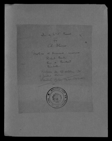 Ms 1883 - Charles Thuriet. Notices diverses et lettres