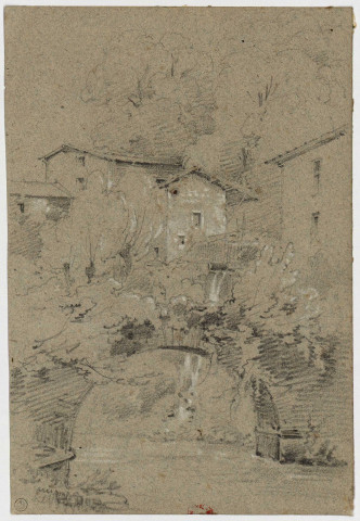 Paysage avec maisons et ponts [Image fixe] / Augustin Enfantin (attribué à) , [S.l.] : [s.n.], [années 1820-1827 ?]