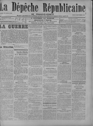 29/09/1914 - La Dépêche républicaine de Franche-Comté [Texte imprimé]
