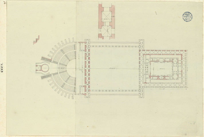 Plan du Théâtre de l'Académie à la Villa Adriana de Tivoli : reconstitution ; relevé des parties existantes / Pierre-Adrien Pâris , [S.l.] : [P.-A. Pâris], [1700-1800]