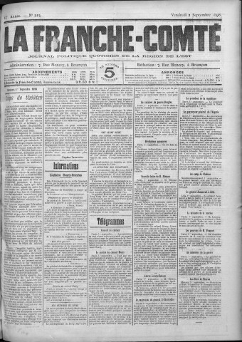 02/09/1898 - La Franche-Comté : journal politique de la région de l'Est