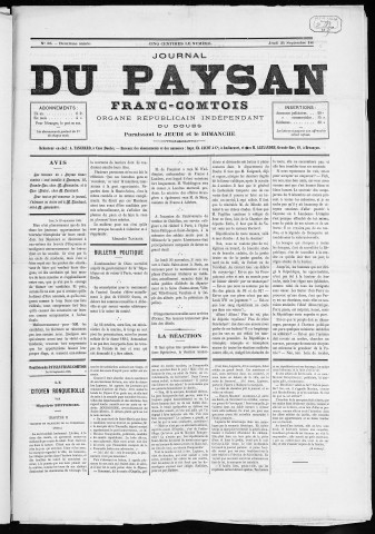 24/09/1885 - Le Paysan franc-comtois : 1884-1887