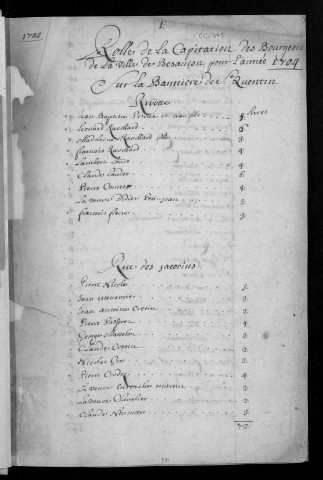 Registre de Capitation pour l'année 1704