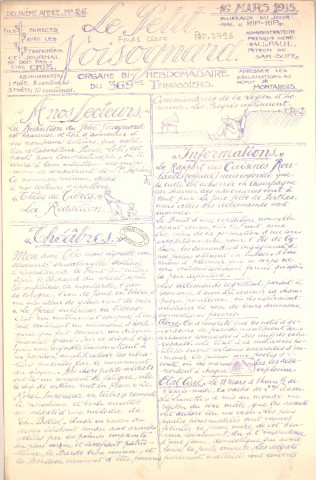 16/03/1915 - Le Petit Voisognard : organe bi-hebdomadaire du 369e terrassiers