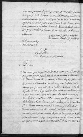 Ms 1122 - Lettres au prince et à la princesse de Chimay, écrites par Claude-François Pelletier, gouverneur de leur fils, le comte de Beaumont, pendant l'une des deux années que ce jeune seigneur fut élève de l'Académie d'équitation qui existait à Besançon (1666)