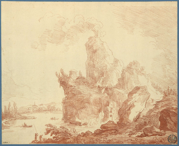 Temple rond sur un haut rocher dominant un lac , [France : Paris], [vers 1790-1794]