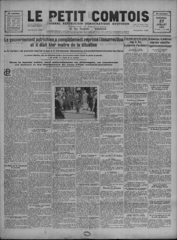 27/07/1934 - Le petit comtois [Texte imprimé] : journal républicain démocratique quotidien
