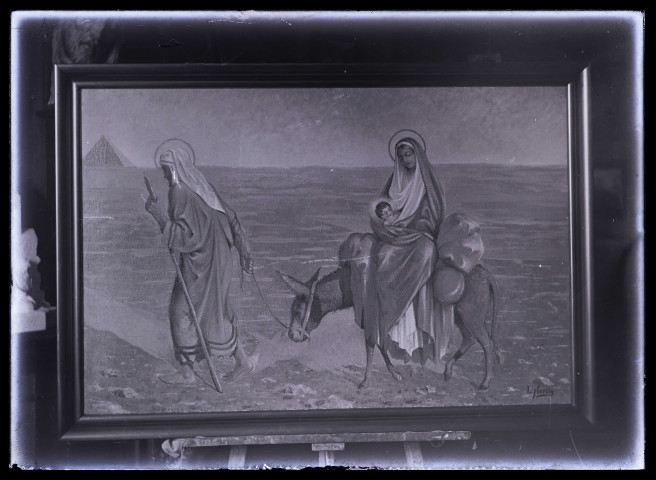 La fuite en Egypte, tableau de Louis Hertig, photographié dans l'atelier