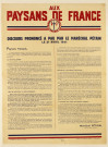 Aux paysans de France : discours prononcé à Pau par le Maréchal Pétain le 21 avril 1941., affiche