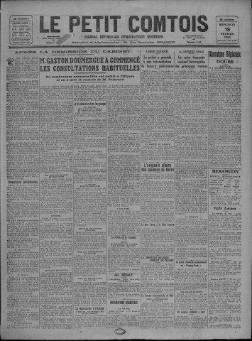 19/02/1930 - Le petit comtois [Texte imprimé] : journal républicain démocratique quotidien