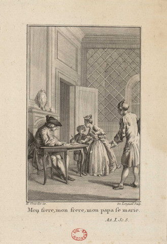 [Gravure pour l'acte I scène 8 du "Fabricant de Londres" de Fenouillot de Falbaire] [estampe] / H. Gravelot inv. De Longueil sculp. , [Paris : s.n., circa 1780]