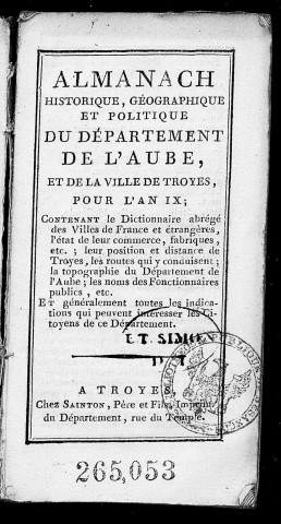 Almanach du département de l'Aube