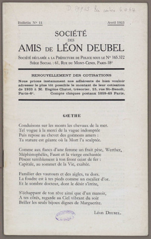 04/1933 - Bulletin / Société des amis de Léon Deubel