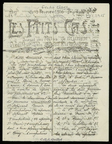 Les P'tits cas [Texte imprimé] : journal des Poilus de la Classe 16, 103e Rt d'infanterie