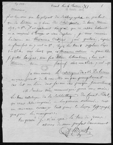 Ms 1888 - Correspondance de Charles Weiss (tome I) : Gabriel Peignot et son fils.