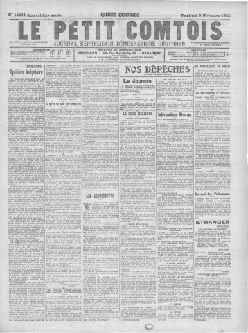 03/11/1922 - Le petit comtois [Texte imprimé] : journal républicain démocratique quotidien
