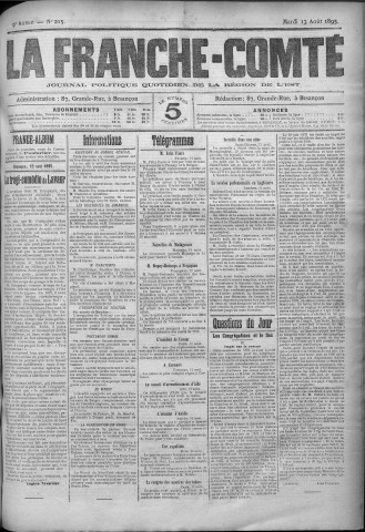 13/08/1895 - La Franche-Comté : journal politique de la région de l'Est