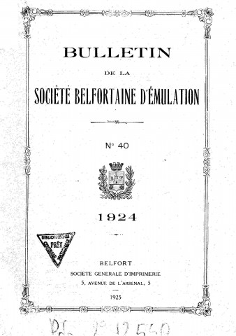 01/01/1924 - Bulletin de la Société belfortaine d'émulation [Texte imprimé]