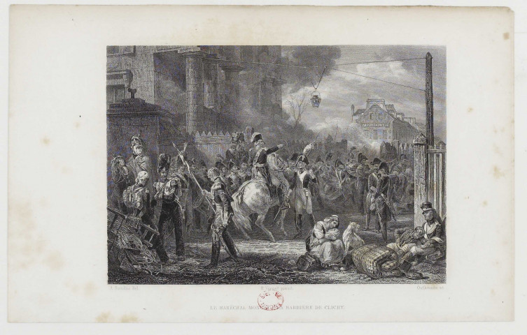 Le maréchal Moncey à la barrière de Clichy [image fixe] / Outhwaite sc  ; H. Vernet pinxit ; A. Sandoz del , Paris, 1855/1865