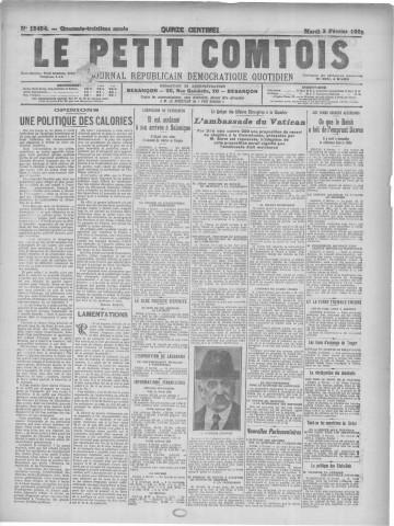 03/02/1925 - Le petit comtois [Texte imprimé] : journal républicain démocratique quotidien