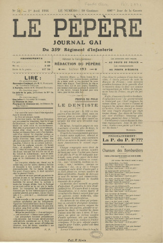 Le Pépère [Texte imprimé] : Journal gai du 359e Régiment d'Infanterie