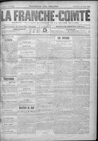 27/08/1893 - La Franche-Comté : journal politique de la région de l'Est