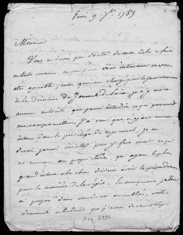 Ms Z 780 - Jean-Baptiste Suard. Lettres. 1789-1810