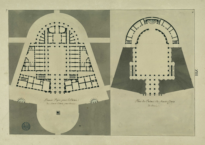Plan du palais de Monte Citorio à Rome, de Bernin. 1er projet pour le même palais / Pierre-Adrien Pâris , [S.l.] : [P.-A. Pâris], [1700-1800]