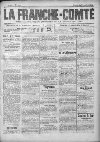 24/11/1894 - La Franche-Comté : journal politique de la région de l'Est