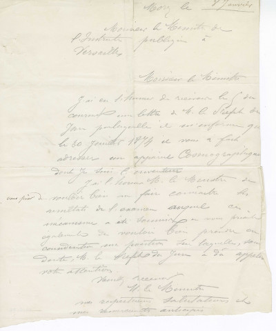 1954.6.32 - Lettre de Joseph Lanfrey adressée à Monsieur le Ministre de l'Instruction publique à Versailles