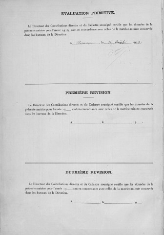 Cadastre - Secteur I - Propriétés non bâties Cadastre de la commune de Besançon, propriétés non bâties : Matrice - Section I - n°1 à 804.