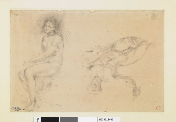 Deux études d'après des modèles : une femme assise, un homme accoudé