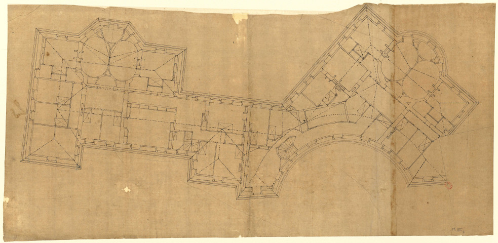 Hôtels Tassin de Villiers et Tassin de Moncourt, à Orléans. Plan d'un étage des deux maisons / Pierre-Adrien Pâris , [S.l.] : [P.-A. Pâris], [1791]