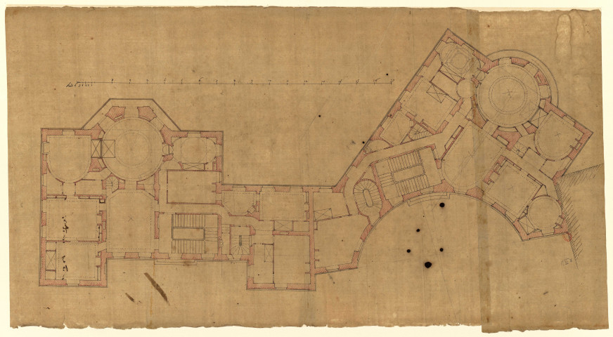 Hôtels Tassin de Villiers et Tassin de Moncourt, à Orléans. Plan d'un étage des deux maisons / Pierre-Adrien Pâris , [S.l.] : [P.-A. Pâris], [1791]