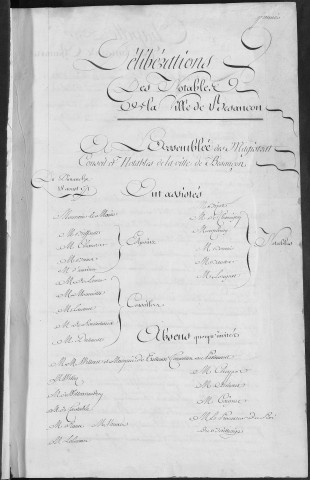 Registre des délibérations municipales
Délibérations des notables réunis au corps municipal 18 août 1771 - 13 février 1772