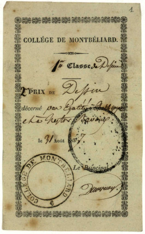 Ms Z 836 - Nestor Bavoux. Diplômes et prix. 1837-1877