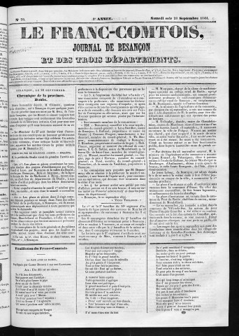 28/09/1844 - Le Franc-comtois - Journal de Besançon et des trois départements