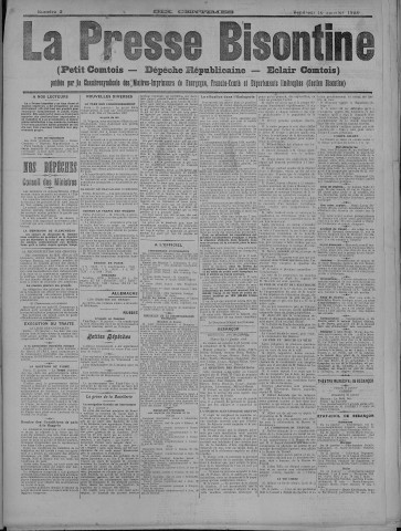 16/01/1920 - La Dépêche républicaine de Franche-Comté [Texte imprimé]