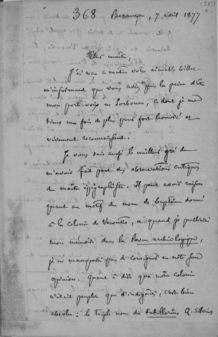 Ms 1864 - Tome V. Lettres adressées par Auguste Castan à Jules Quicherat et réponses de Quicherat (1855-1882)