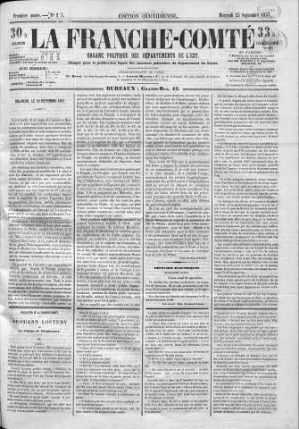 23/09/1857 - La Franche-Comté : organe politique des départements de l'Est