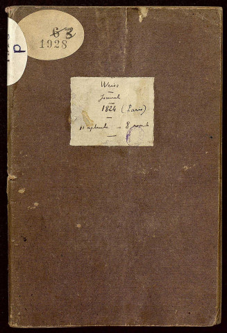 Ms 1928 - Charles Weiss. Carnets de voyage (tome III) : journal 1824, 11 septembre - 8 novembre. Paris